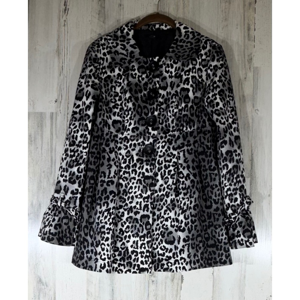 Sele Leopard Animal Print Swing Coat Large Gray Black Mob Wife Statement READ